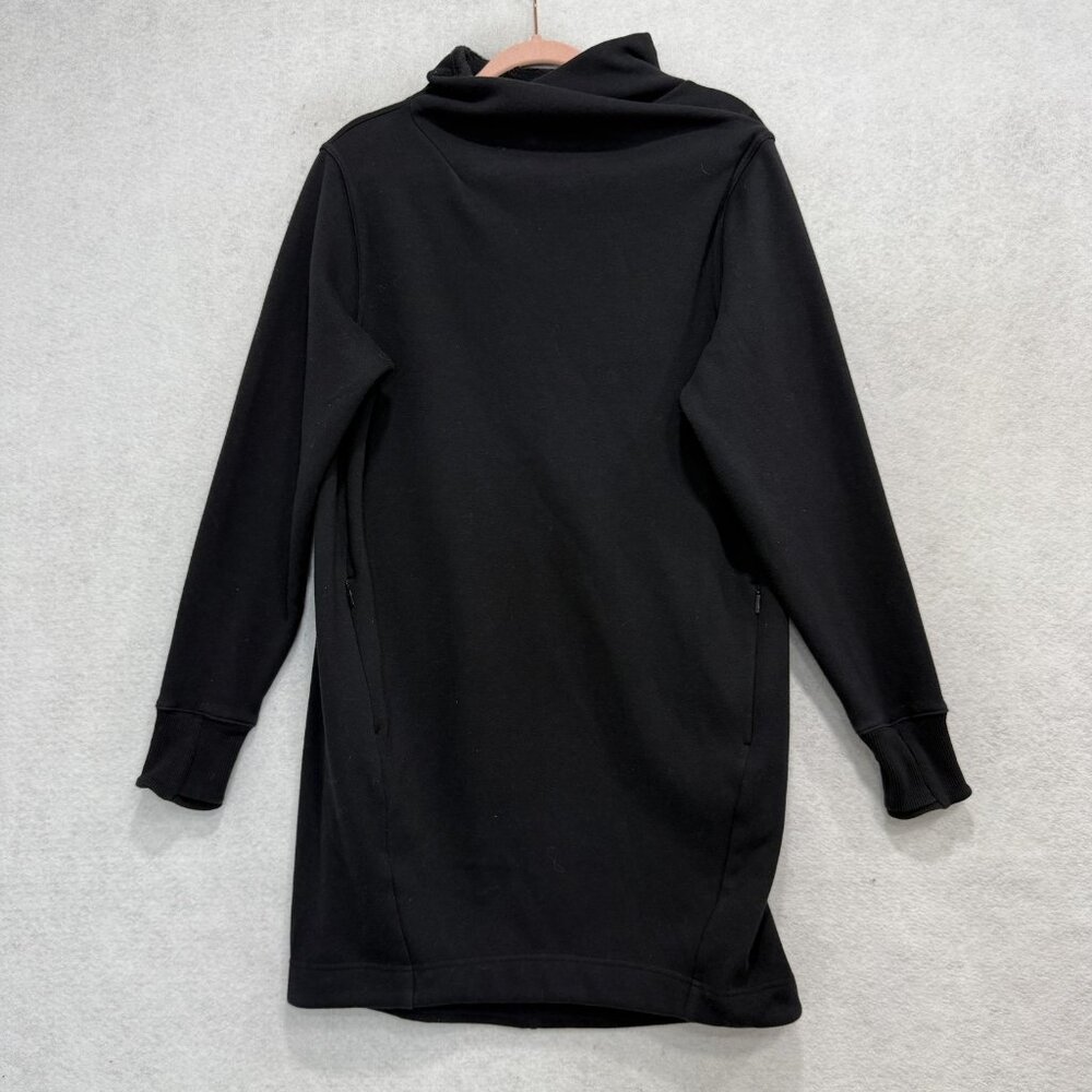 Athleta Cozy Karma Sweater Dress Womens Petite Medium Black Fleece Mock Neck